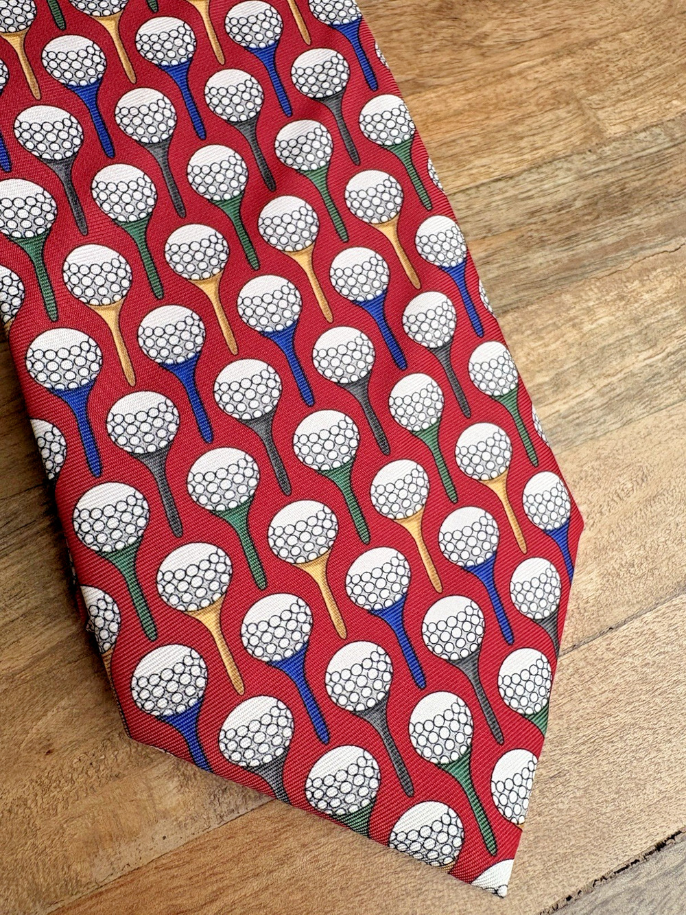 Christian Pelini 100% Silk Tie Novelty Print Golf Ball Handmade Red Preppy 57"